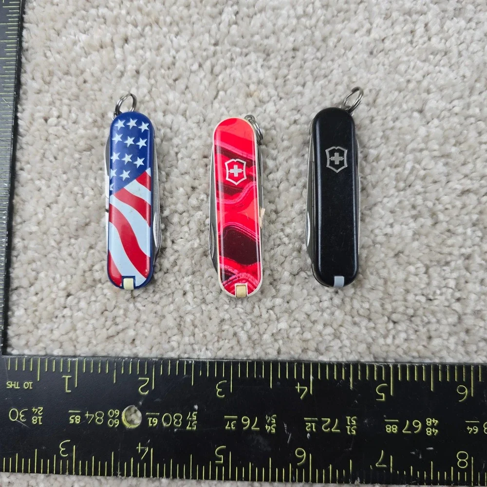 Victorinox Swiss Army Knife Multi USA Flag Red Swirl Black Classic SD Lot of 3